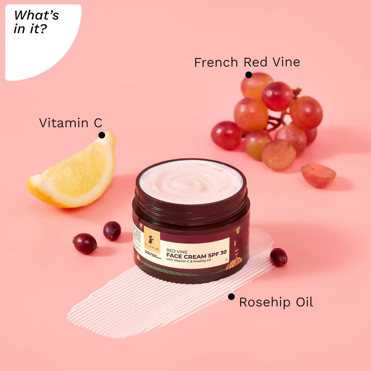 Pilgrim Red Vine Face Cream SPF 30 with Vitamin C & Rosehip Oil (PA+++) - Distacart