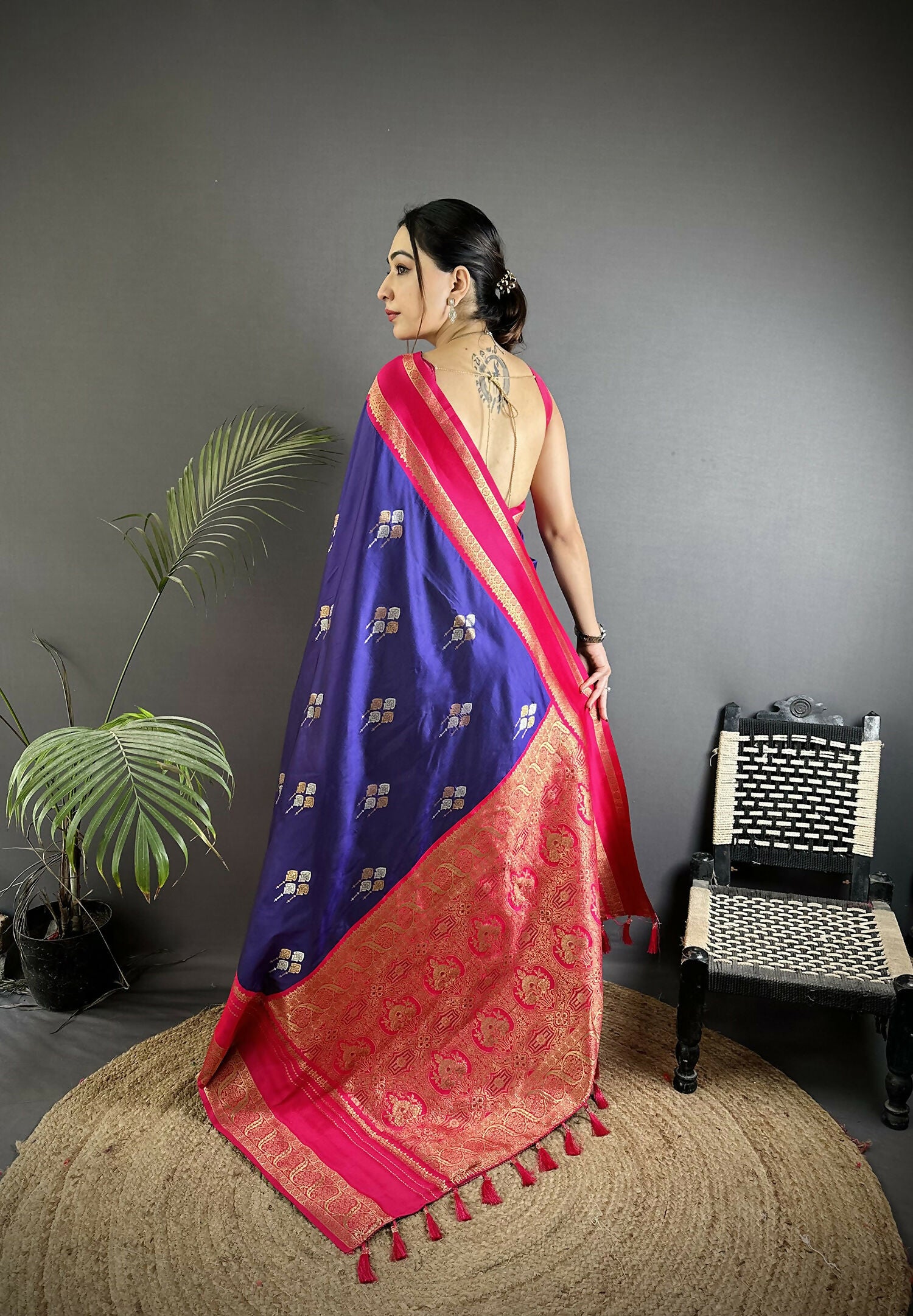 Joban Fashion Violet Banarasi Soft Silk Woven Saree - Distacart