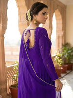 Thumbnail for Teeya Creation Womens New Fancy Fox Georgette Heavy Quality Fabricw With Handwork Purple Gown Set - Dista