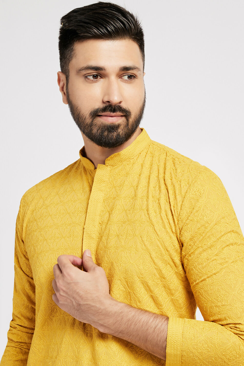 Ethnic India Yellow Men's Kurta Ethnic Motifs Cotton - Distacart