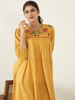 Thumbnail for Anouk Yellow Floral Embroidered A-Line Kurta