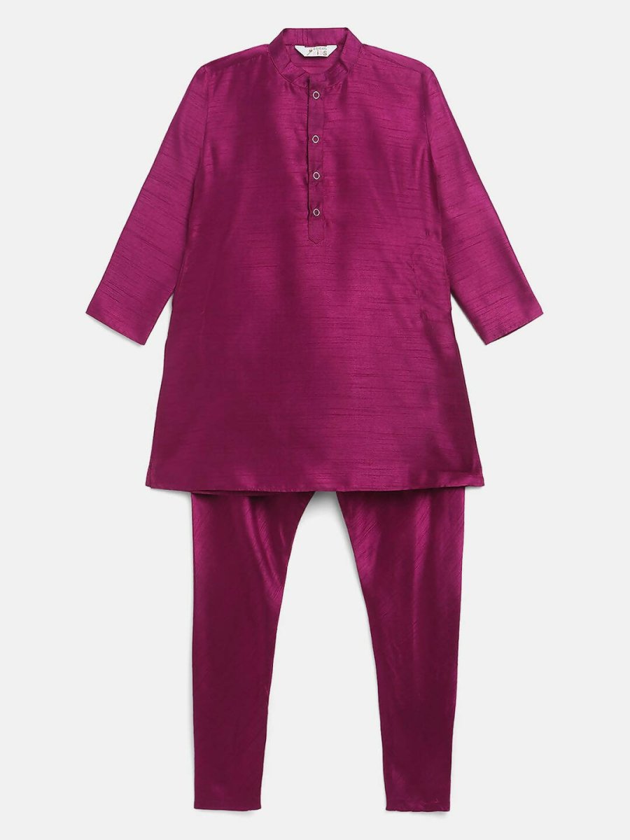 Ahalyaa Purple Poly Silk Solid Kids Kurta Churidar Set For Boys - Distacart