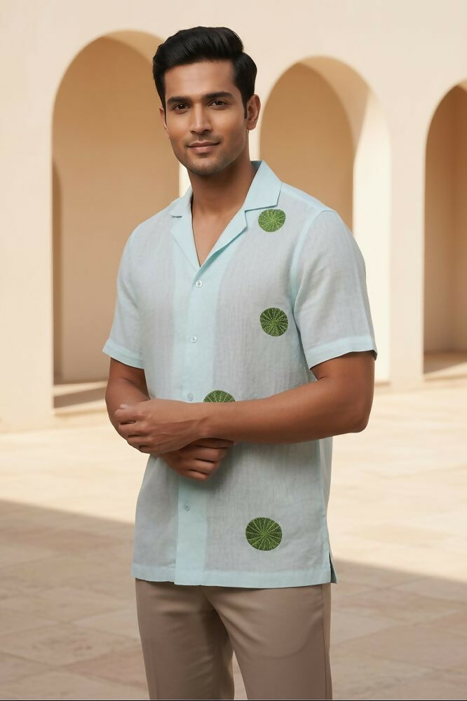 Celeste — Blue Embroidered Linen Shirt by Hilo Design - Dista