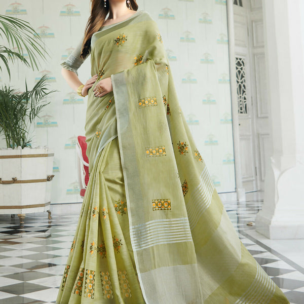 Astita Linen Pista Green Saree