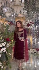 Thumbnail for Joban Fashion Wine Velvet Sequence Embroidery Work Kurta Set