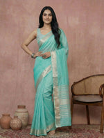 Thumbnail for Shree Shyam Fashion Turquoise Cotton Saree - Distacart
