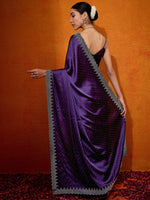 Thumbnail for NOZ2TOZ Women's Satin Silk Purple Embellished Designer Saree With Blouse Piece - Distacart