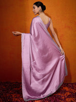 Thumbnail for NOZ2TOZ Women's Satin Silk Mauve Embellished Designer Saree With Blouse Piece - Distacart
