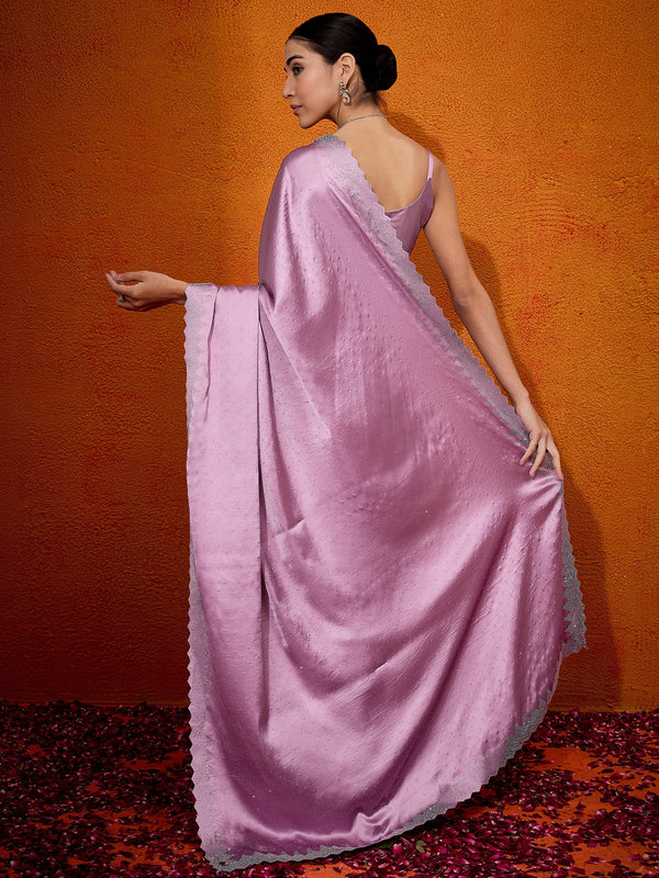 NOZ2TOZ Women's Satin Silk Mauve Embellished Designer Saree With Blouse Piece - Distacart