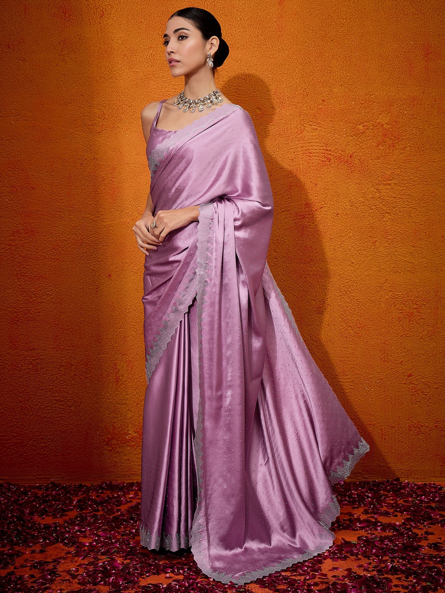 NOZ2TOZ Women's Satin Silk Mauve Embellished Designer Saree With Blouse Piece - Distacart