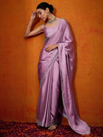 Thumbnail for NOZ2TOZ Women's Satin Silk Mauve Embellished Designer Saree With Blouse Piece - Distacart