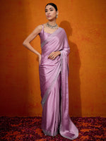 Thumbnail for NOZ2TOZ Women's Satin Silk Mauve Embellished Designer Saree With Blouse Piece - Distacart