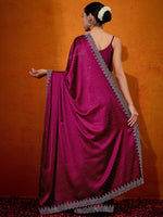 Thumbnail for NOZ2TOZ Women's Satin Silk Pink Embellished Designer Saree With Blouse Piece - Distacart