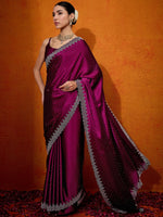 Thumbnail for NOZ2TOZ Women's Satin Silk Pink Embellished Designer Saree With Blouse Piece - Distacart