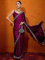 Thumbnail for NOZ2TOZ Women's Satin Silk Pink Embellished Designer Saree With Blouse Piece - Distacart