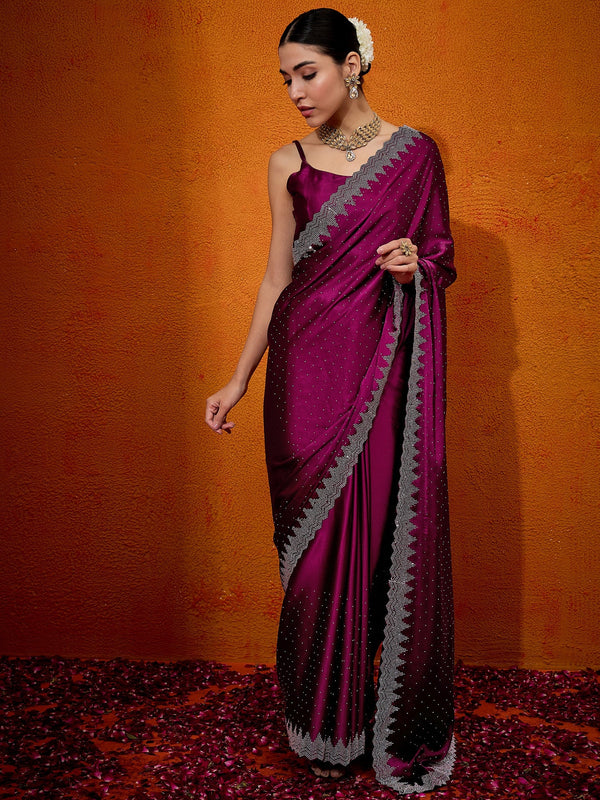 NOZ2TOZ Women's Satin Silk Pink Embellished Designer Saree With Blouse Piece - Distacart