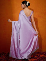 Thumbnail for NOZ2TOZ Women's Satin Silk Lavender Embellished Designer Saree With Blouse Piece - Distacart