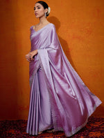 Thumbnail for NOZ2TOZ Women's Satin Silk Lavender Embellished Designer Saree With Blouse Piece - Distacart