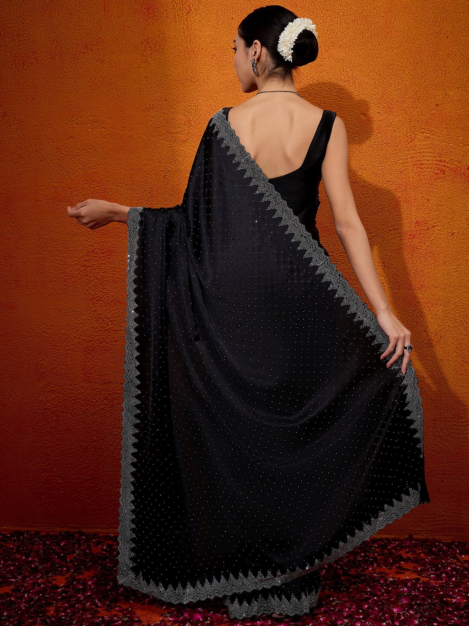 NOZ2TOZ Women's Satin Silk Black Embellished Designer Saree With Blouse Piece - Distacart