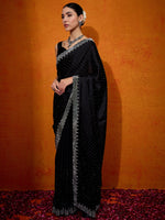 Thumbnail for NOZ2TOZ Women's Satin Silk Black Embellished Designer Saree With Blouse Piece - Distacart