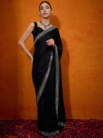 Thumbnail for NOZ2TOZ Women's Satin Silk Black Embellished Designer Saree With Blouse Piece - Distacart