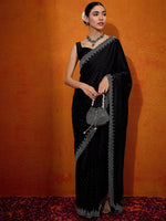 Thumbnail for NOZ2TOZ Women's Satin Silk Black Embellished Designer Saree With Blouse Piece - Distacart