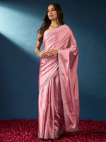Thumbnail for NOZ2TOZ Women's Satin Silk Pink Embellished Designer Saree With Blouse Piece - Distacart