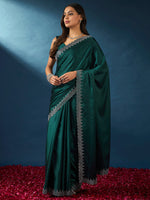 Thumbnail for NOZ2TOZ Women's Satin Silk Teal blue Embellished Designer Saree With Blouse Piece - Distacart