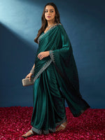 Thumbnail for NOZ2TOZ Women's Satin Silk Teal blue Embellished Designer Saree With Blouse Piece - Distacart