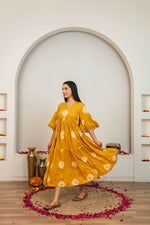 Thumbnail for Joban Fashion Mustard Yellow Tie & Dye Cotton Dress - Distacart