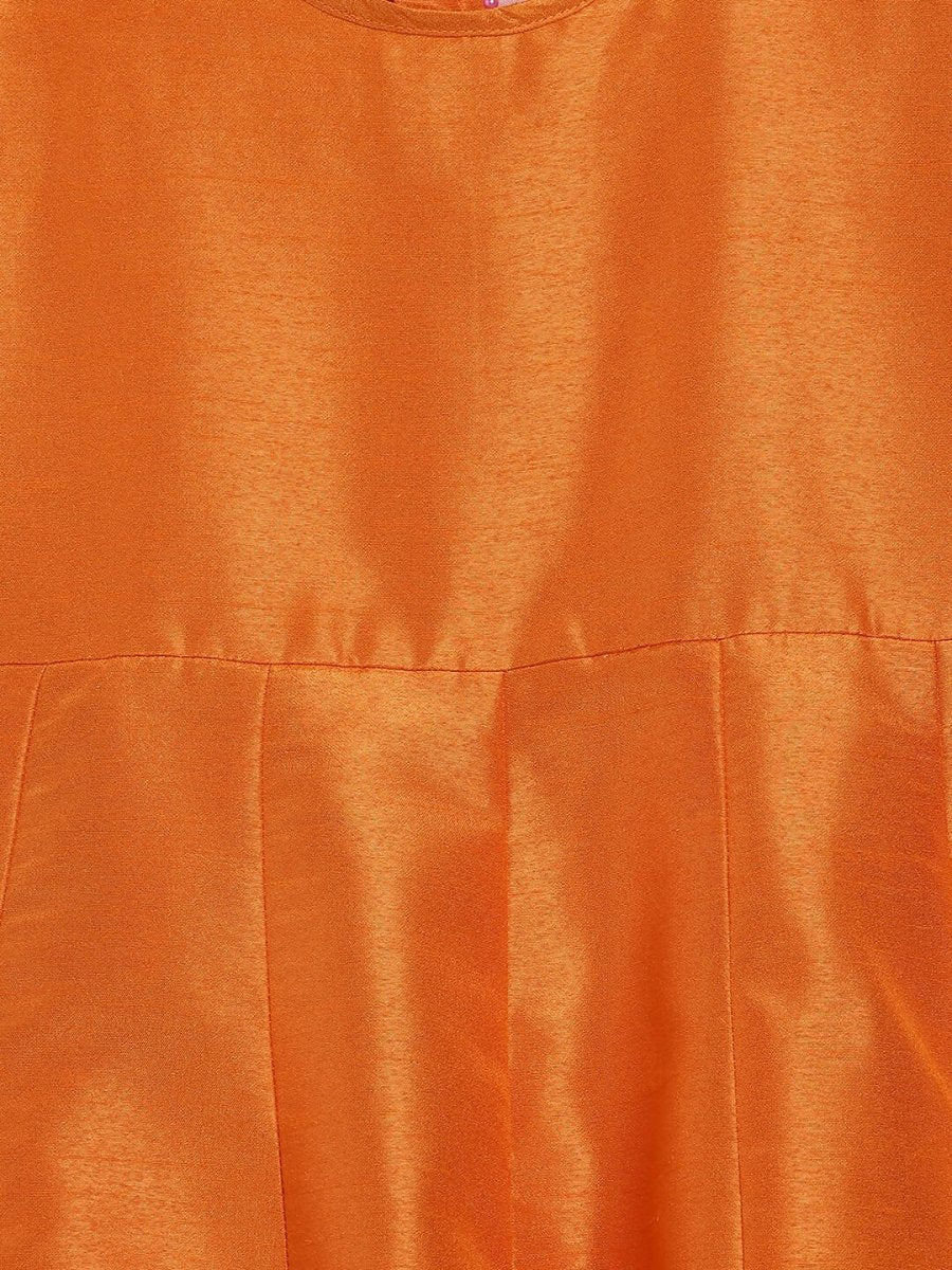 Ahalyaa Orange Poly Silk Anarkali Kids Kurta With Dupatta Set For Girls - Distacart