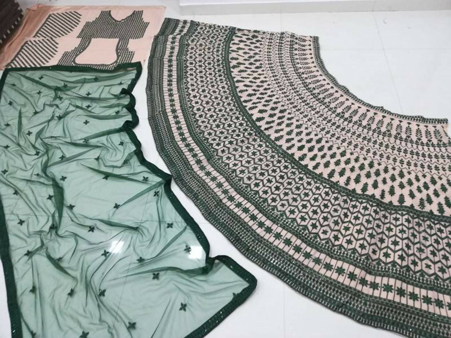 Jyoti Fashion Teal Green & Cream 3mm with Thread Embroidery Georgette Lehenga Choli with Dupatta - Distacart