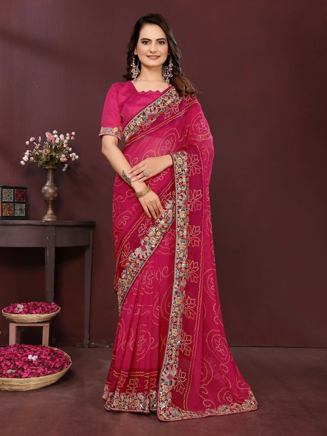 Ai Fashion Magenta Georgette Digital Print Party Wear Saree