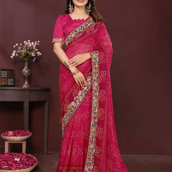 Ai Fashion Magenta Georgette Digital Print Party Wear Saree