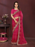 Thumbnail for Ai Fashion Magenta Georgette Digital Print Party Wear Saree