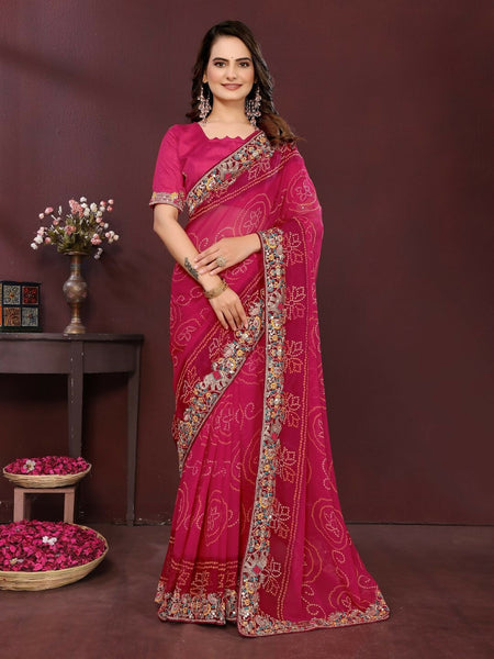 Ai Fashion Magenta Georgette Digital Print Party Wear Saree