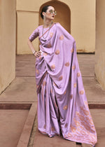 Thumbnail for Lilac Purple Pure Satin Zari Weaving Wedding Festive Saree - Emponline - Distacart