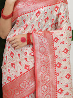 Thumbnail for Astita Linen Cotton Red & White Saree