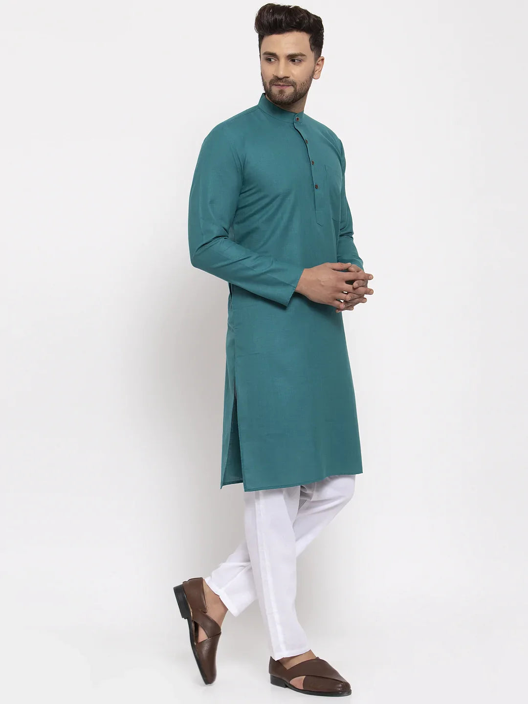 Jompers Men's Green & White Solid Kurta Only - Distacart
