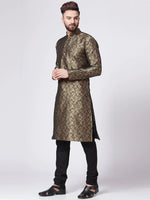 Thumbnail for Jompers Men's Golden & Black Self Design Kurta with Churidar - Distacart