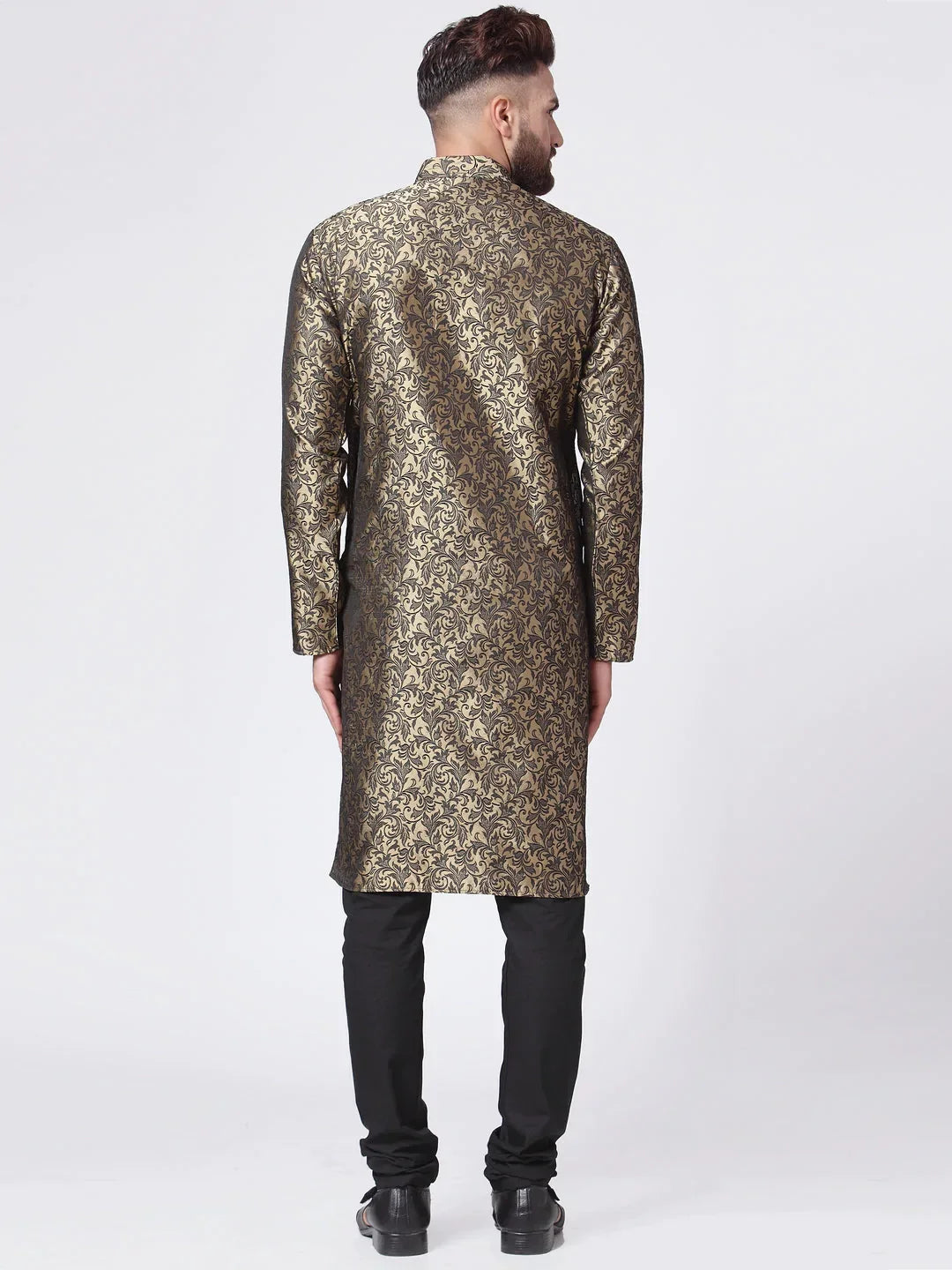 Jompers Men's Golden & Black Self Design Kurta with Churidar - Distacart