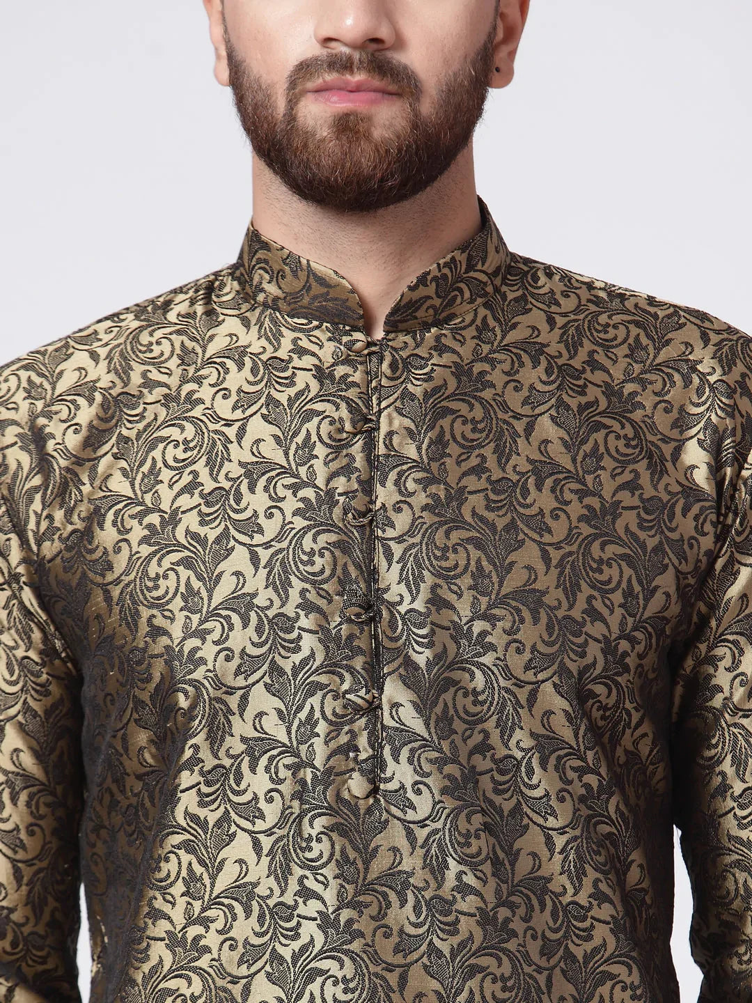 Jompers Men's Golden & Black Self Design Kurta with Churidar - Distacart
