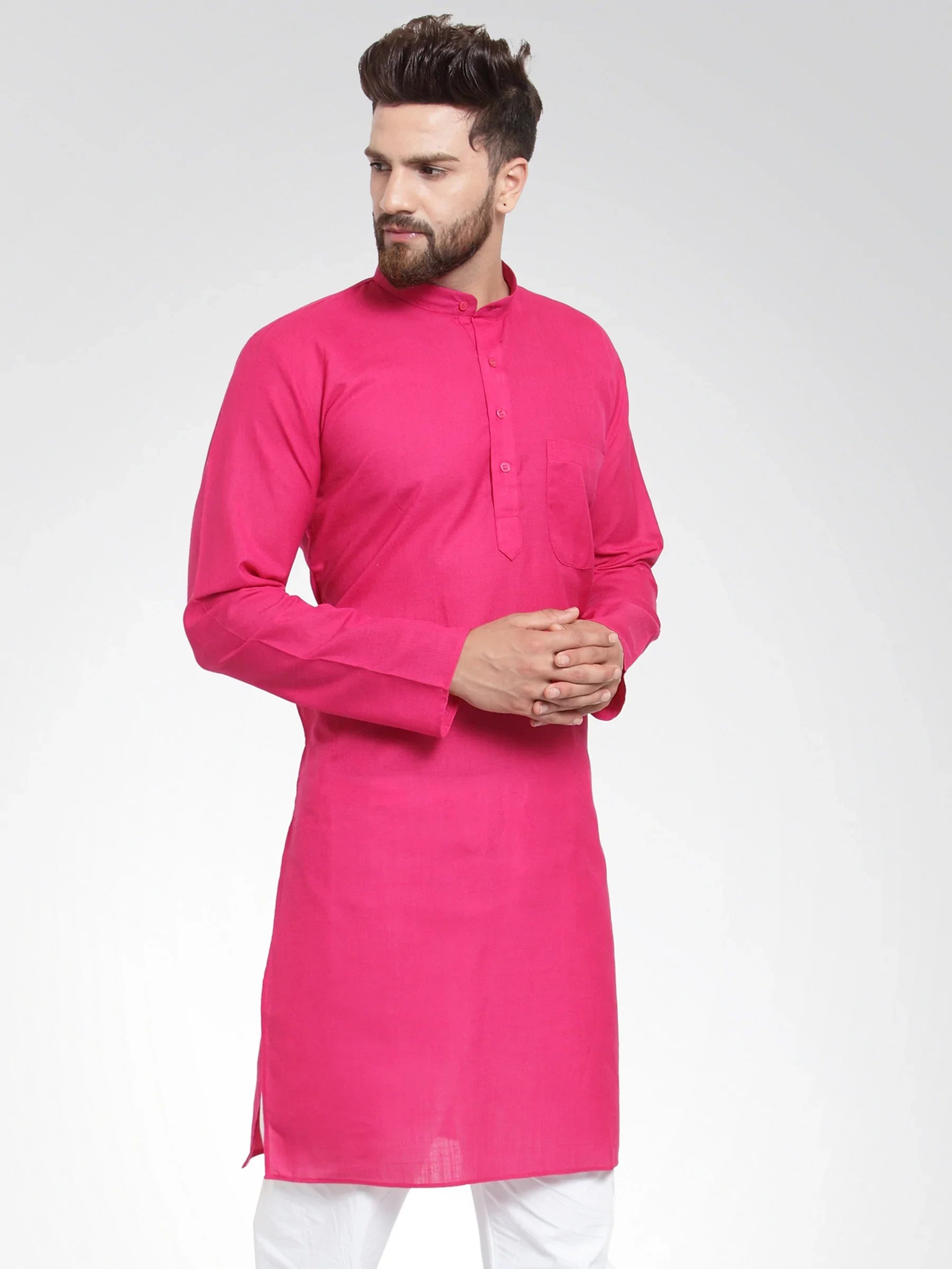 Jompers Men's Pink & White Solid Kurta Only - Distacart