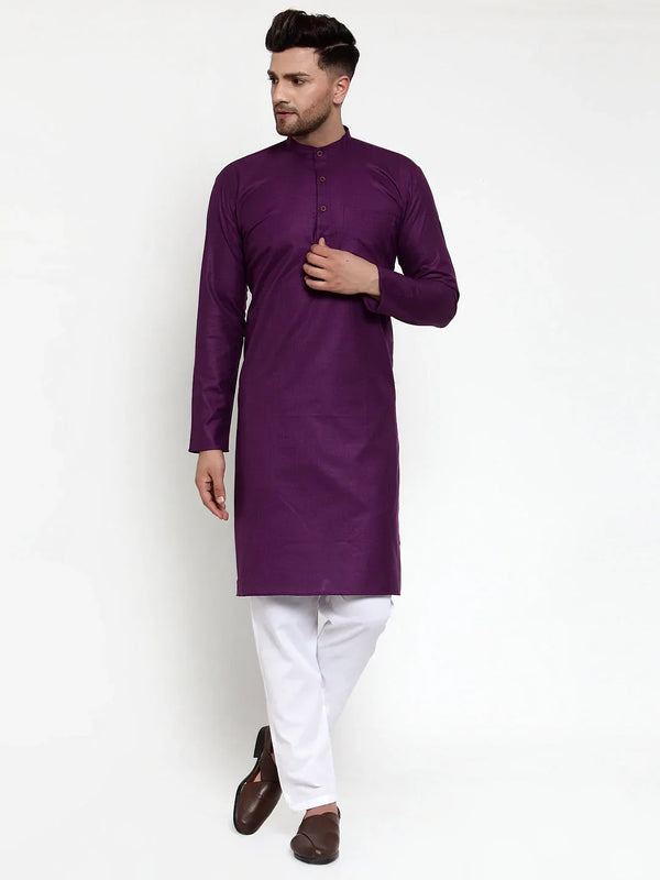 Jompers Men's Purple & White Solid Kurta with Churidar - Distacart