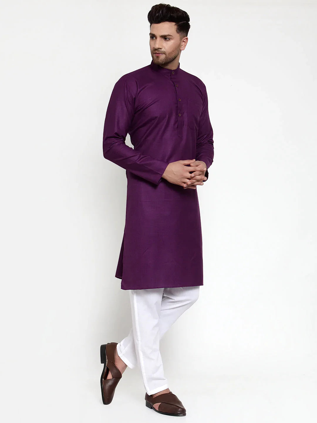 Jompers Men's Purple & White Solid Kurta with Churidar - Distacart