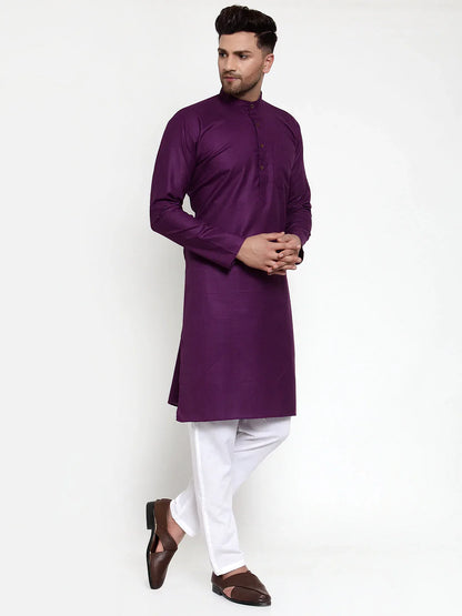 Jompers Men's Purple & White Solid Kurta with Churidar - Distacart