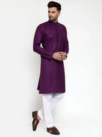 Thumbnail for Jompers Men's Purple & White Solid Kurta with Churidar - Distacart
