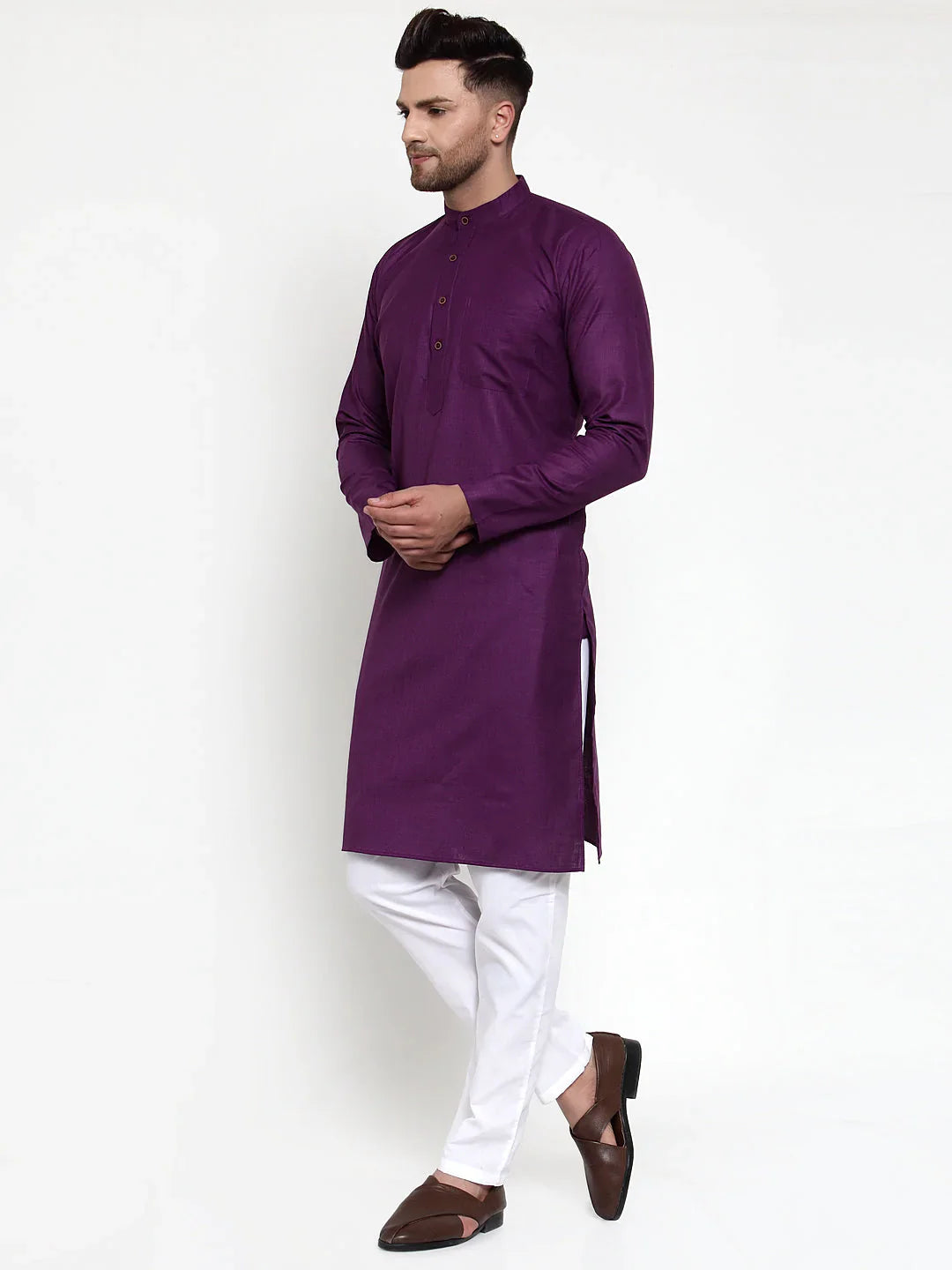 Jompers Men's Purple & White Solid Kurta with Churidar - Distacart