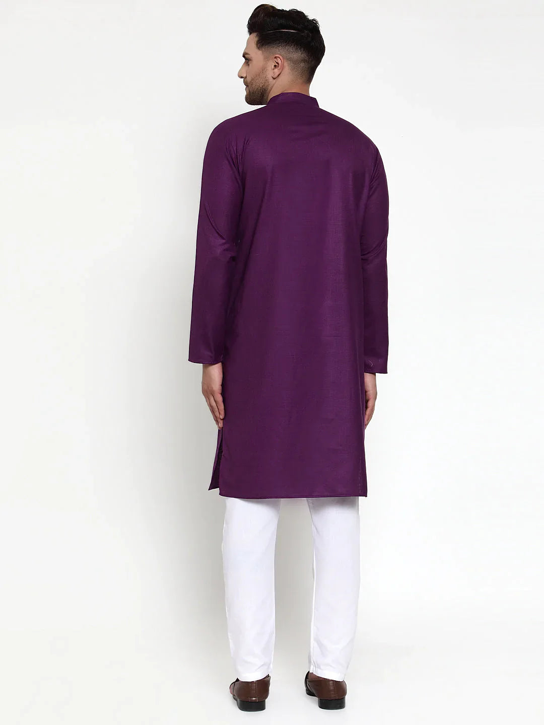 Jompers Men's Purple & White Solid Kurta with Churidar - Distacart