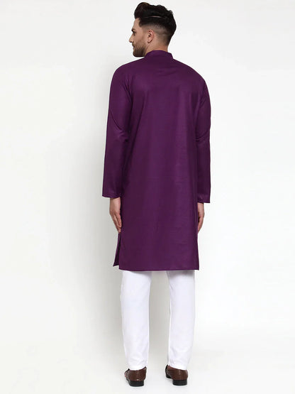 Jompers Men's Purple & White Solid Kurta with Churidar - Distacart